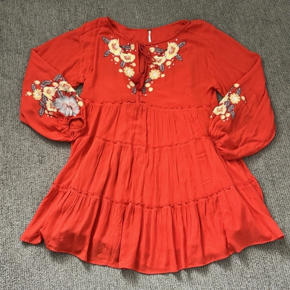 Free People Womens S Spell On You Tiered Embroidered Dress Boho Cottagecore